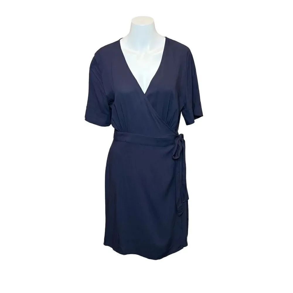 Express navy blue short sleeve wrap dress size S